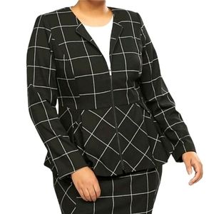 Lane Bryant Black & White Windowpane Peplum Zip-Up Jacket